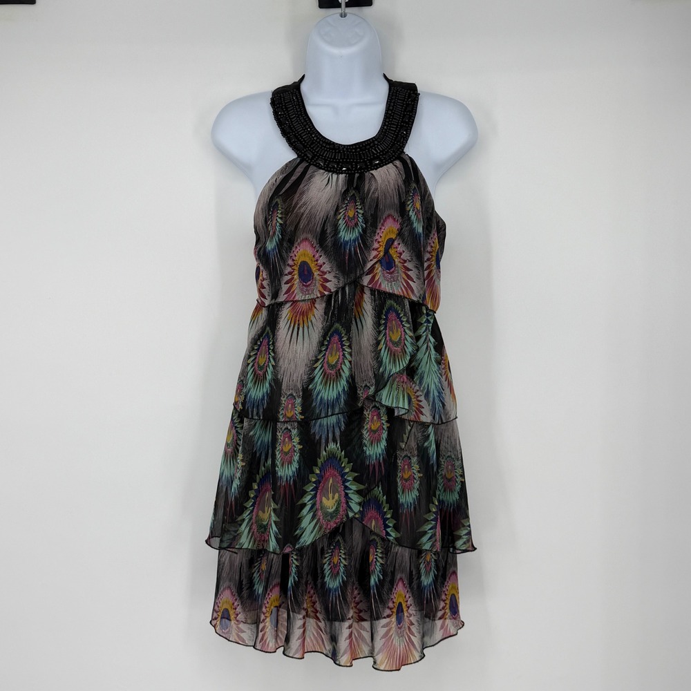 Vintage Y2K Twenty One Made in USA Peacock Chiffon‎ Halter Top S
